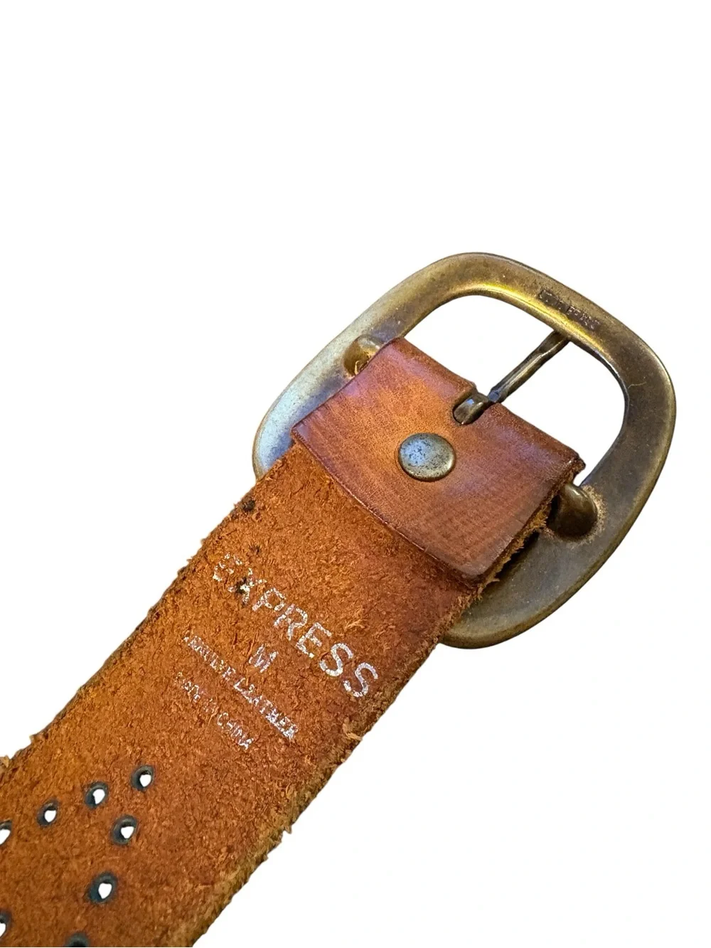 Express Rustic Tan Leather Belt with Brass Buckle